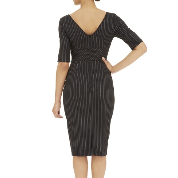 The Pretty Dress Co HEPBURN PENCIL DRESS IN BLACK PINSTRIPE - Picture 2 of 13